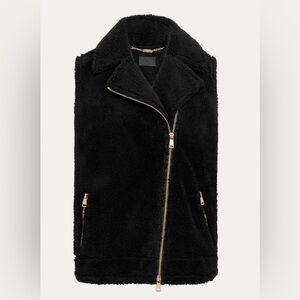 Ralph Lauren Faux-Shearling Zip Vest, Black Vest with Gold Zippers